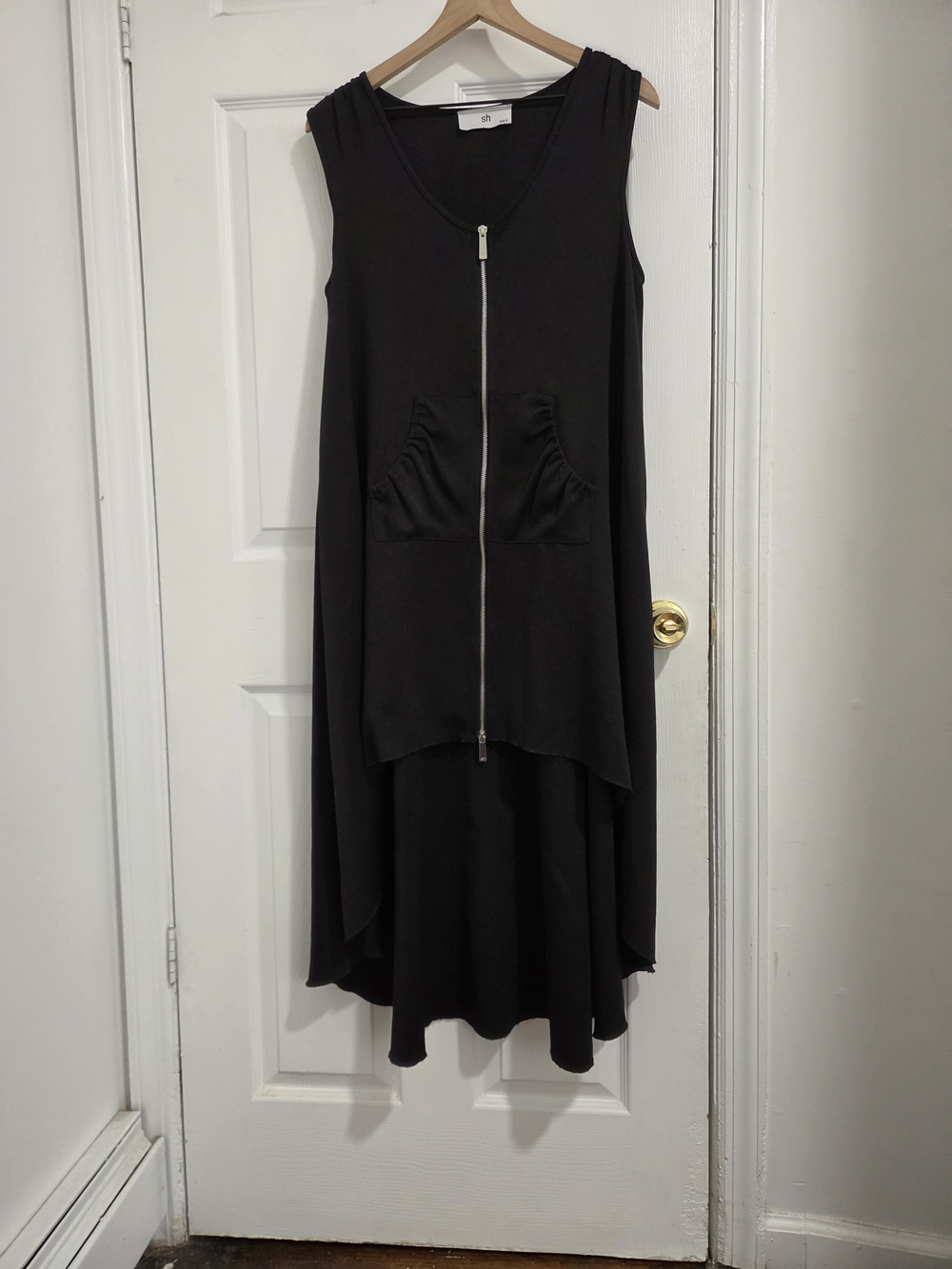 Sh Sleeveless Black Zip-Front High-Low Dress